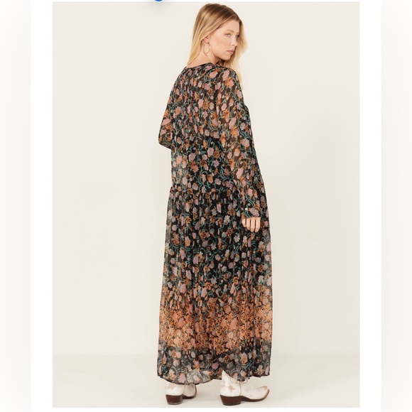 NWT FREE PEOPLE WOMEN'S SEE IT THROUGH FLORAL LONG SLEEVE MAXI DRESS Medium F11 - Picture 3 of 7